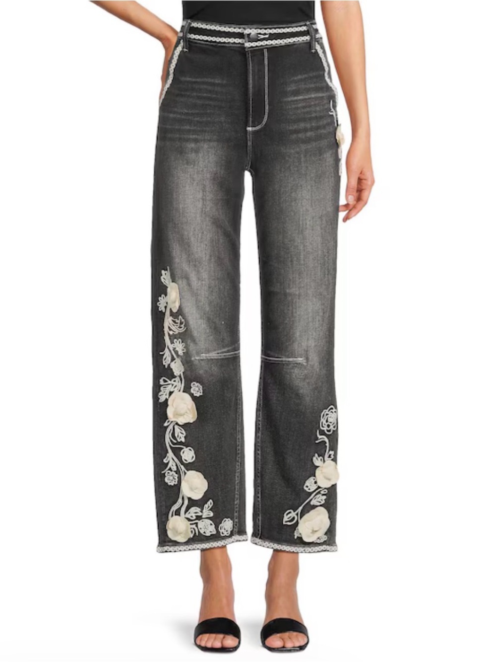 Driftwood Barbara Barrel Jeans Ravishing Rosettes Black Wash Size 29